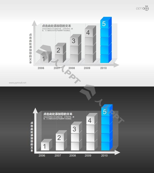 表达业务/经济增长的柱状图PPT素材长图