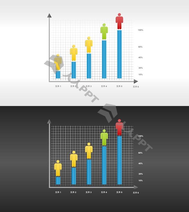 带小人的网格柱状图PPT素材长图